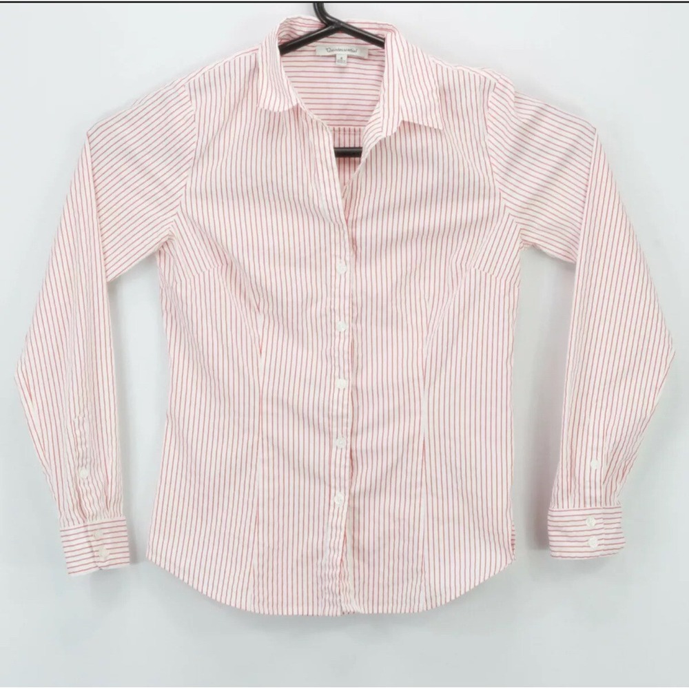 Quintessential Shirt Red White Striped Blouse Top‎ Women's Small Button Up